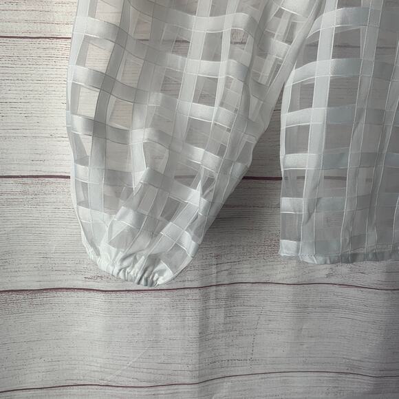 Polagram White Lattice Button Down Blouse Long Sleeve Pouf Shoulders Size Small - Picture 11 of 14